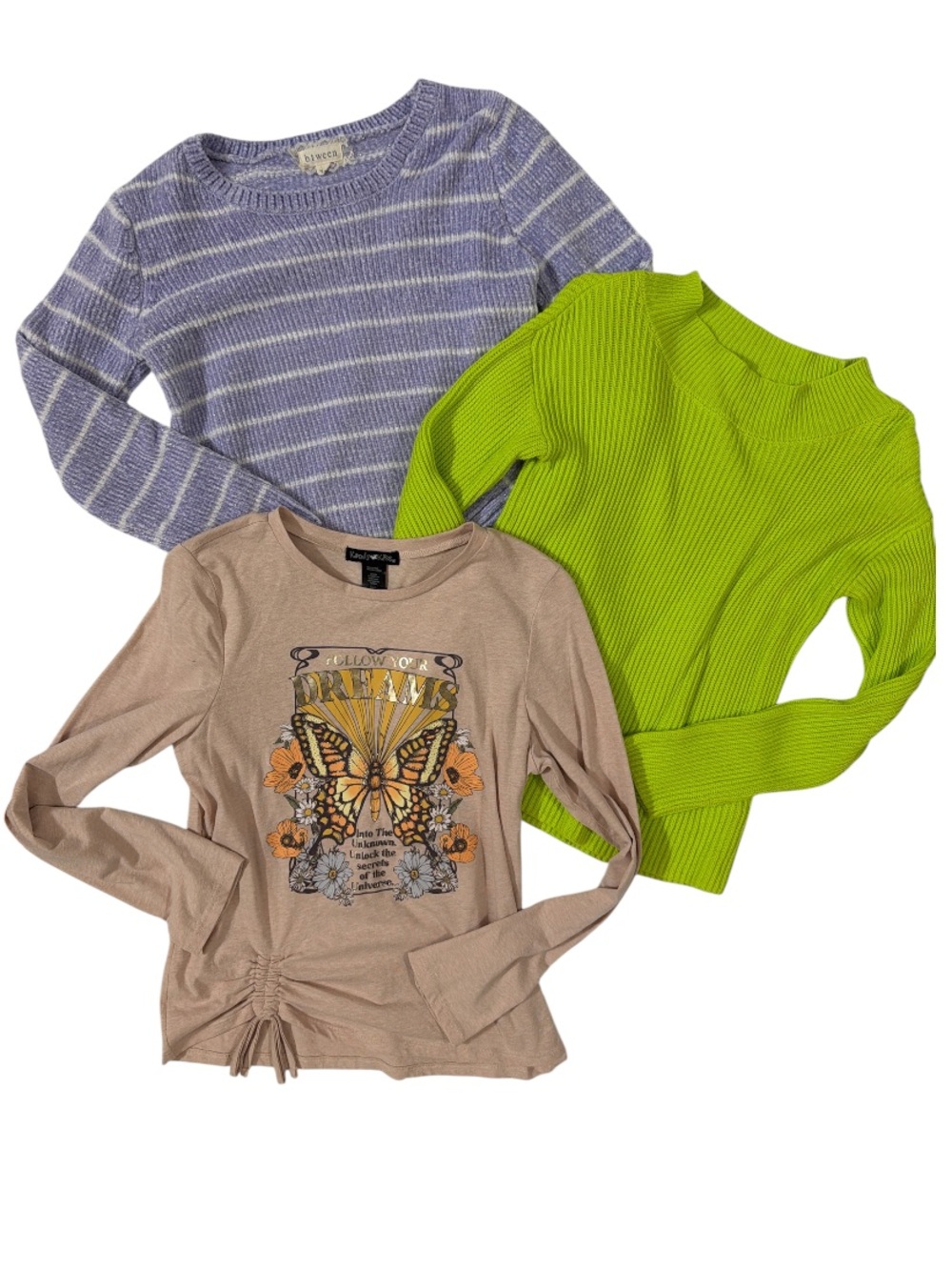 NWOT lot of 3 Long-Sleeve Tops. 2 knit sweaters @ tee size 12